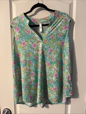 Scarlett Floral Split-Neck Sleeveless Camisole - Teal and Pink